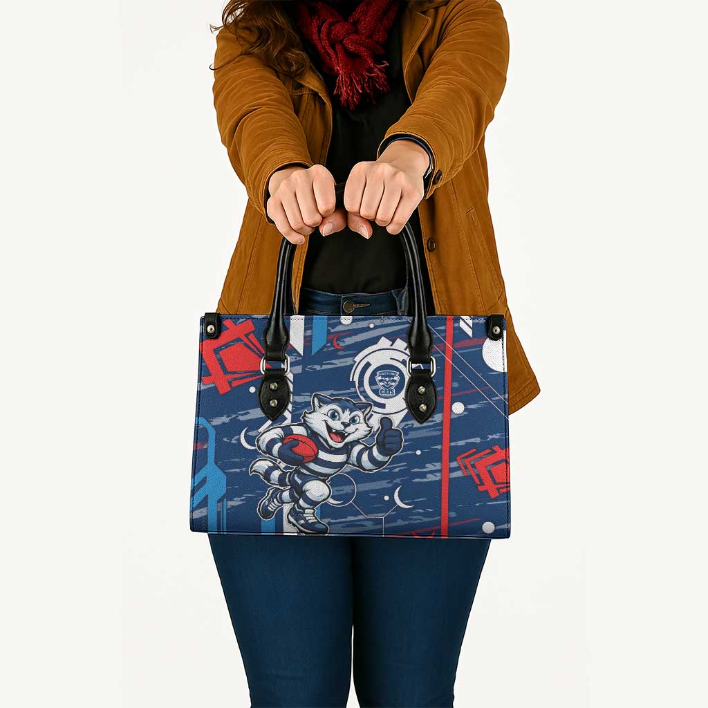 Geelong Cats Leather Bag Mascot Cartoon Football Illustration Style