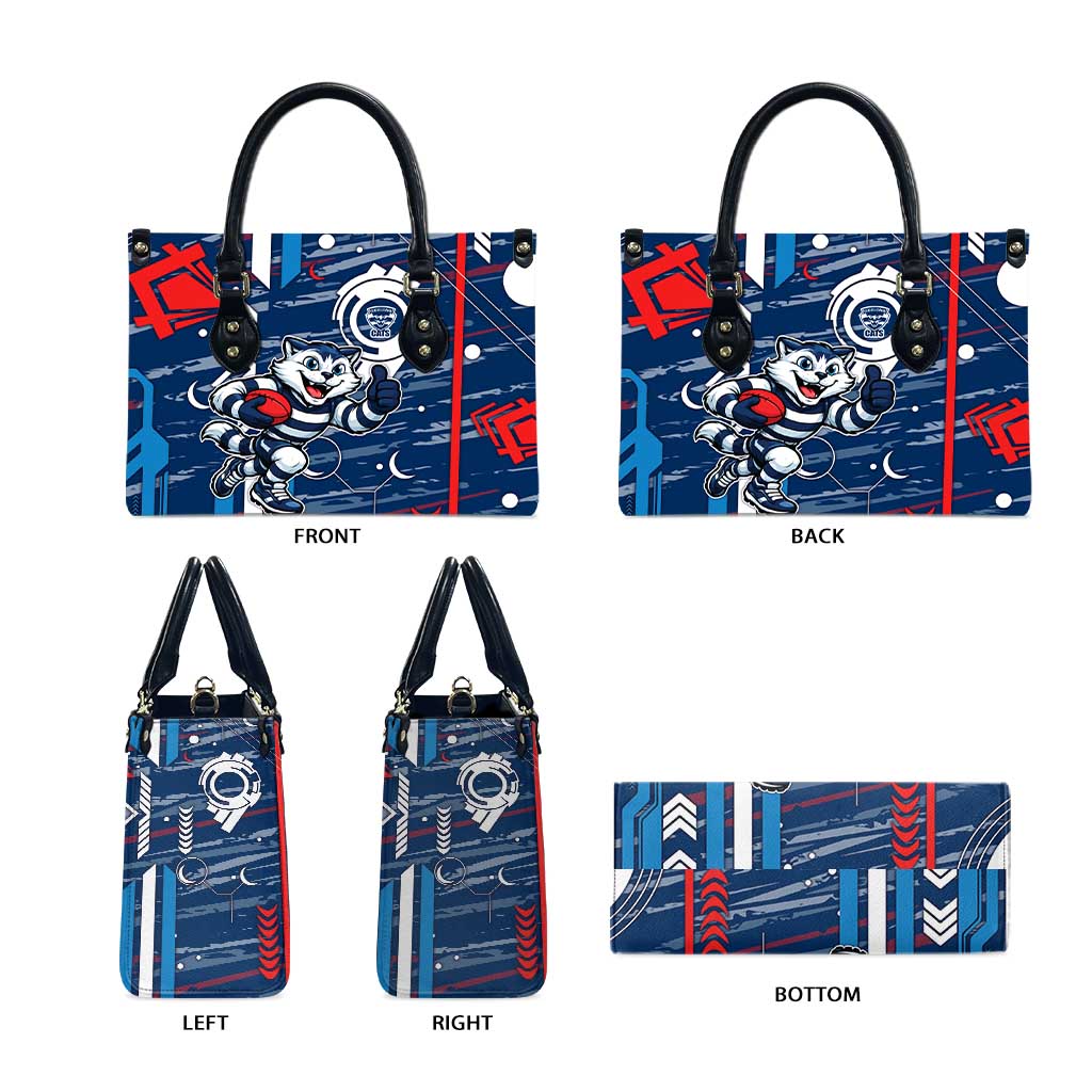 Geelong Cats Leather Bag Mascot Cartoon Football Illustration Style
