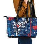 Geelong Cats Leather Tote Bag Mascot Cartoon Football Illustration Style