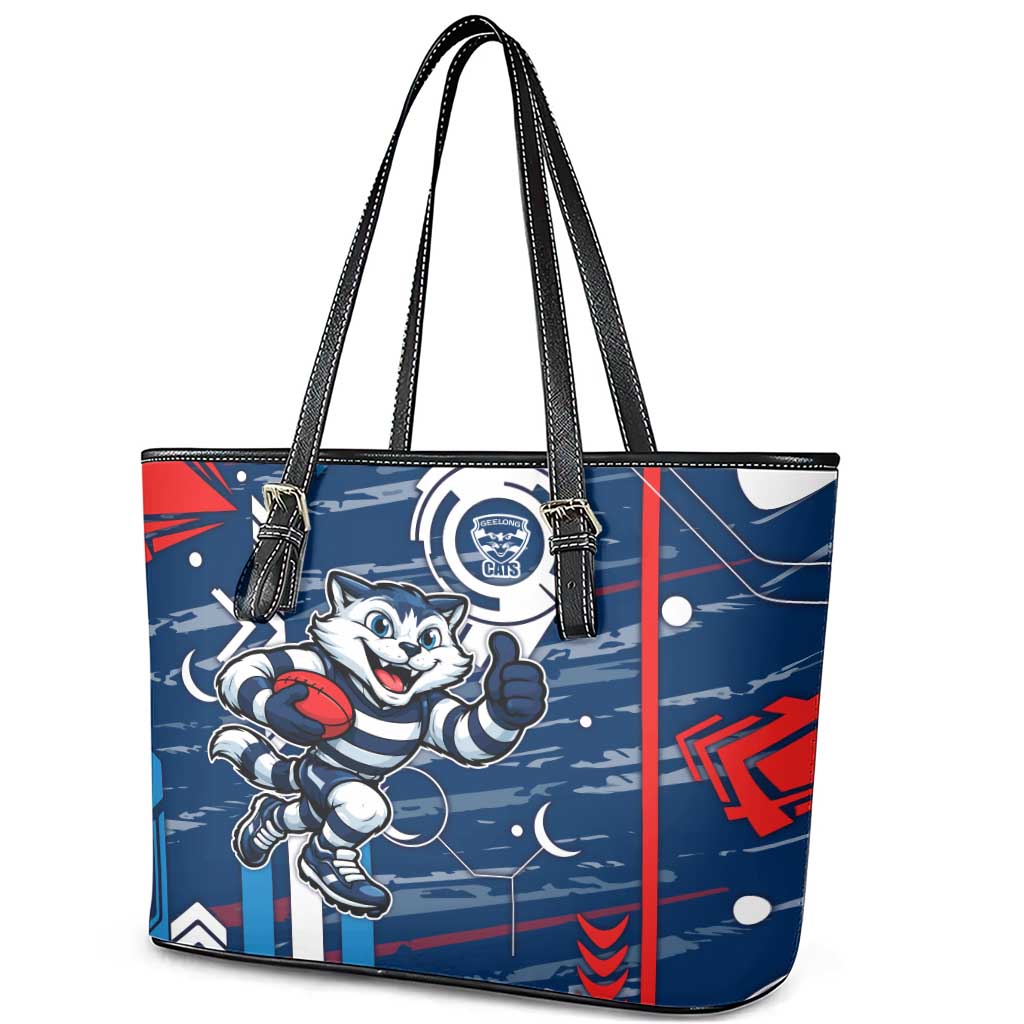 Geelong Cats Leather Tote Bag Mascot Cartoon Football Illustration Style