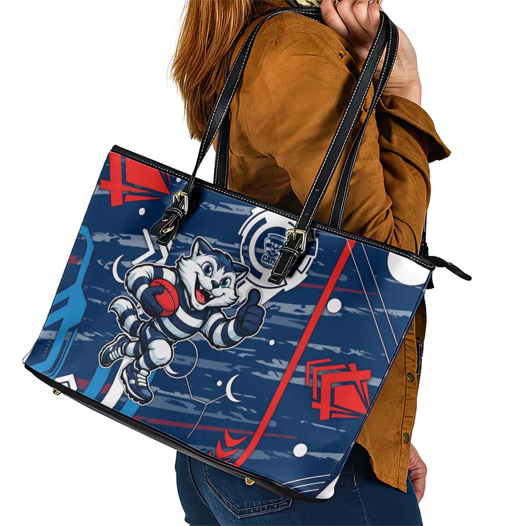 Geelong Cats Leather Tote Bag Mascot Cartoon Football Illustration Style