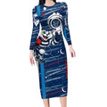 Geelong Cats Long Sleeve Bodycon Dress Mascot Cartoon Football Illustration Style