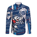 Geelong Cats Long Sleeve Button Shirt Mascot Cartoon Football Illustration Style