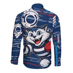 Geelong Cats Long Sleeve Button Shirt Mascot Cartoon Football Illustration Style