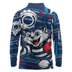 Geelong Cats Long Sleeve Polo Shirt Mascot Cartoon Football Illustration Style