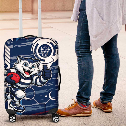 Geelong Cats Luggage Cover Mascot Cartoon Football Illustration Style