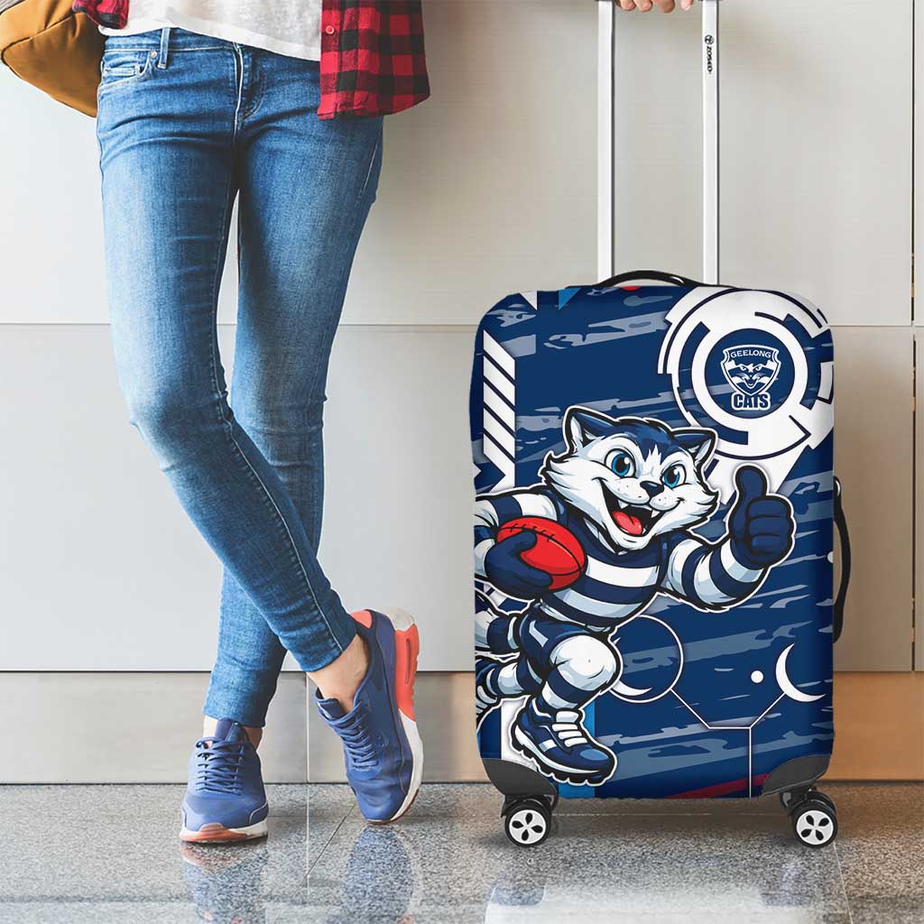Geelong Cats Luggage Cover Mascot Cartoon Football Illustration Style