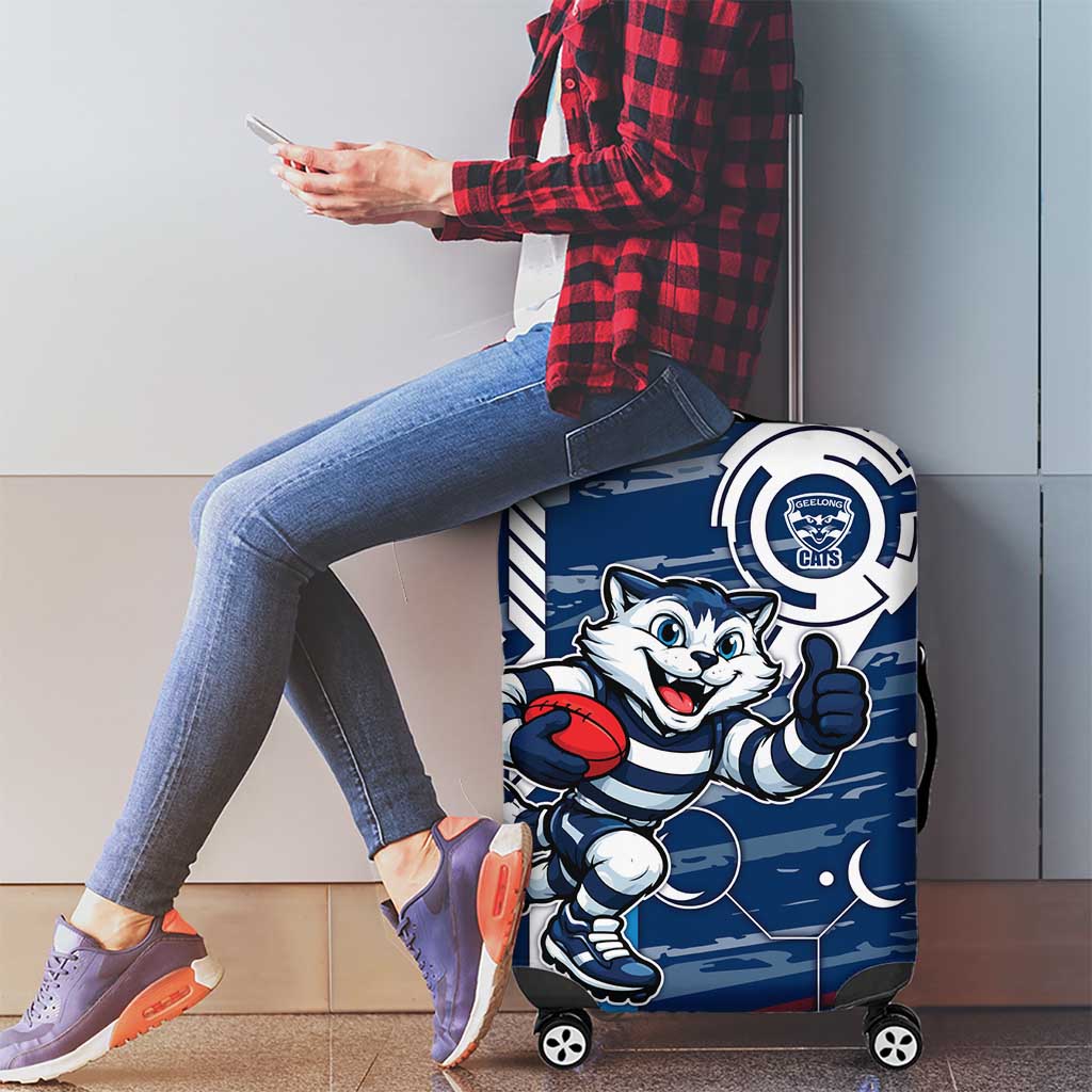 Geelong Cats Luggage Cover Mascot Cartoon Football Illustration Style