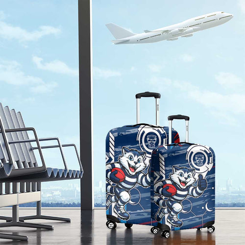 Geelong Cats Luggage Cover Mascot Cartoon Football Illustration Style