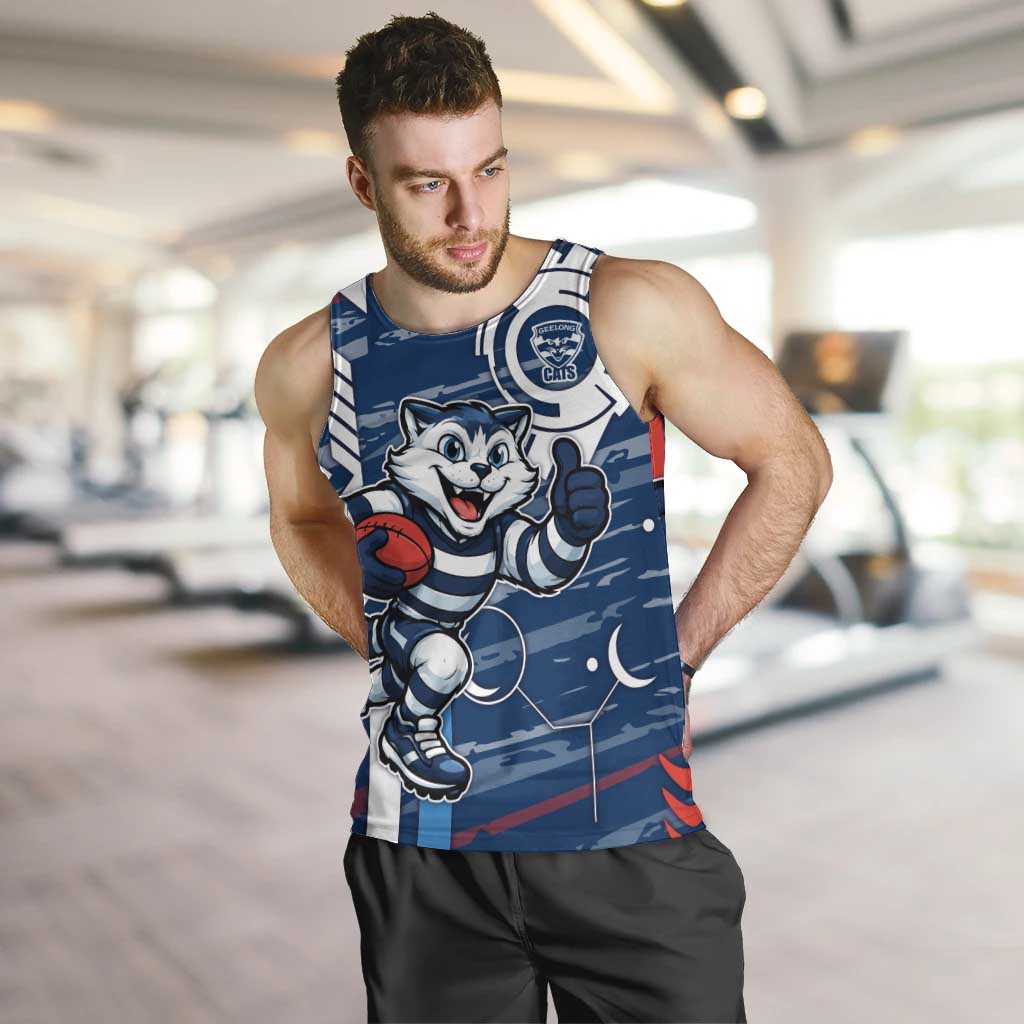 Geelong Cats Men Tank Top Mascot Cartoon Football Illustration Style