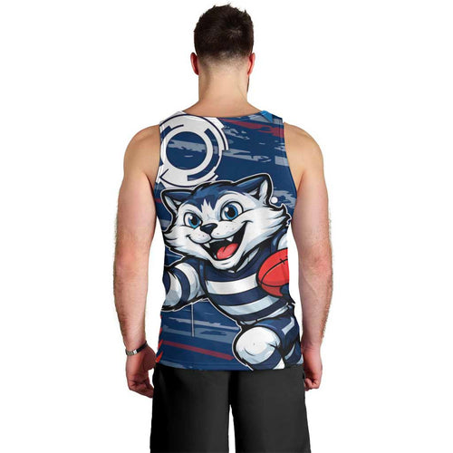 Geelong Cats Men Tank Top Mascot Cartoon Football Illustration Style