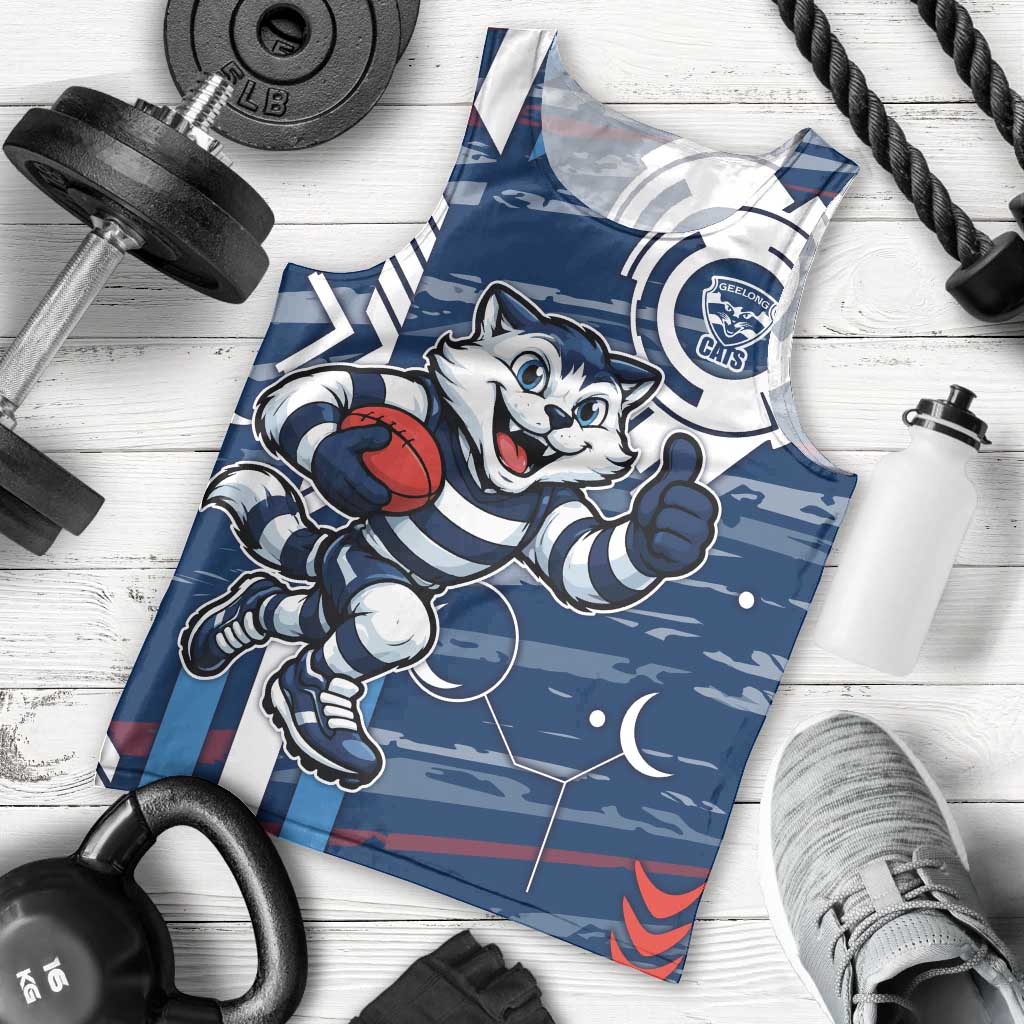Geelong Cats Men Tank Top Mascot Cartoon Football Illustration Style