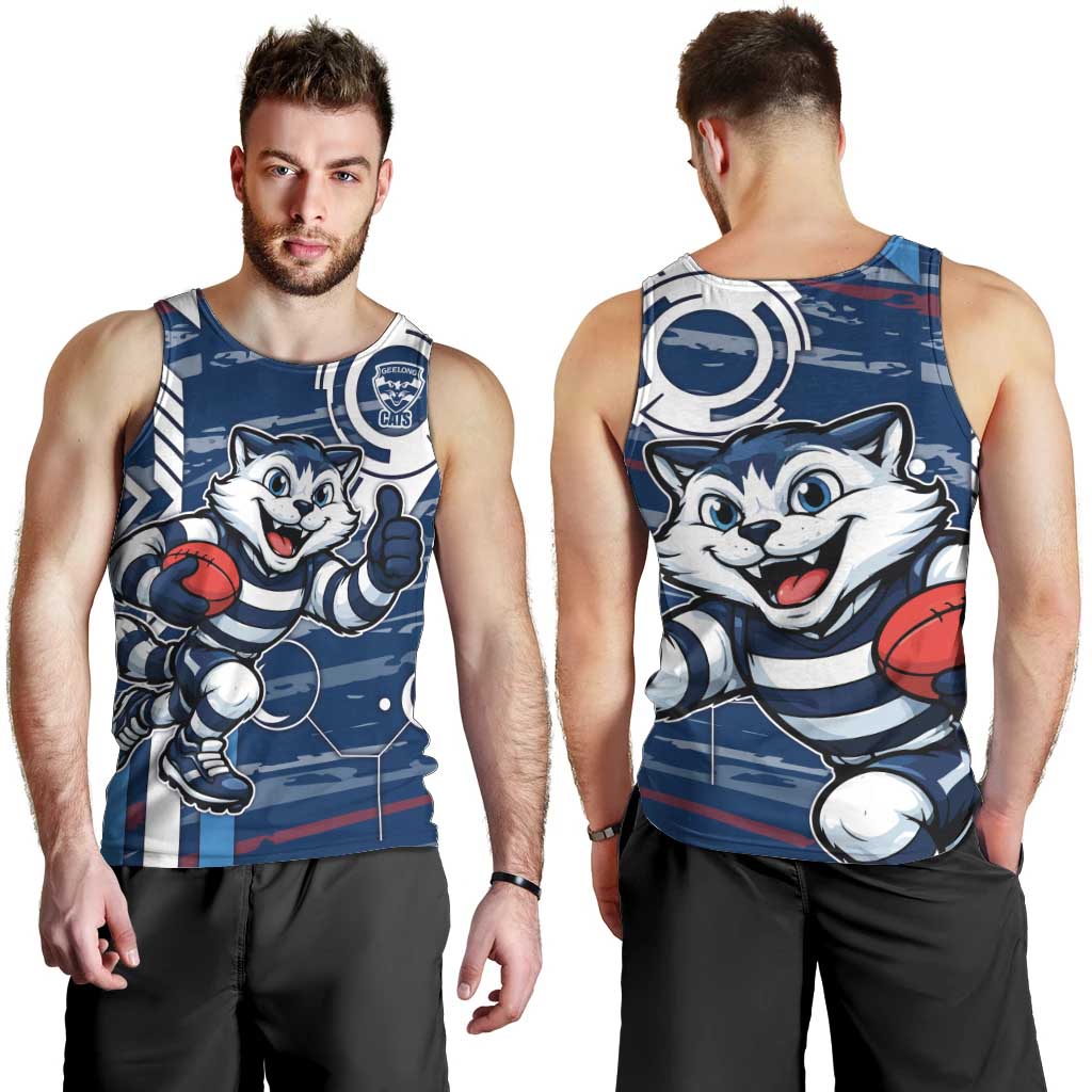 Geelong Cats Men Tank Top Mascot Cartoon Football Illustration Style