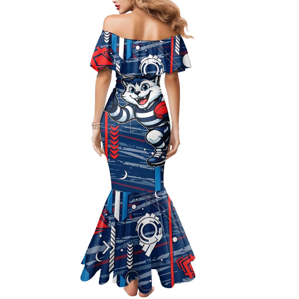 Geelong Cats Mermaid Dress Mascot Cartoon Football Illustration Style