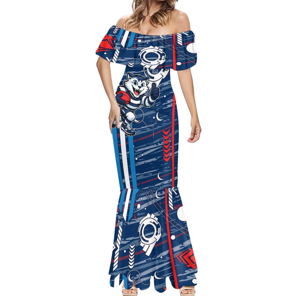 Geelong Cats Mermaid Dress Mascot Cartoon Football Illustration Style