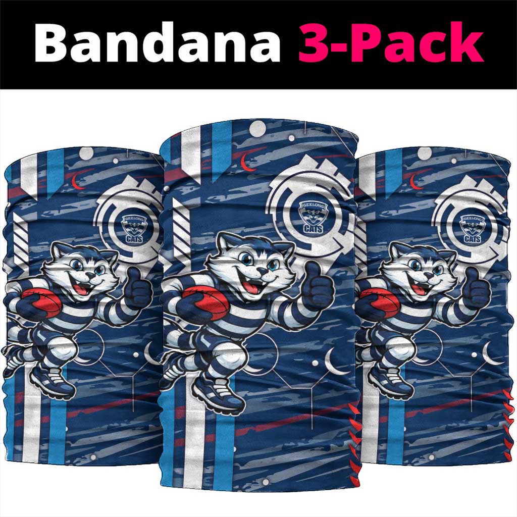 Geelong Cats Neck Gaiter Mascot Cartoon Football Illustration Style