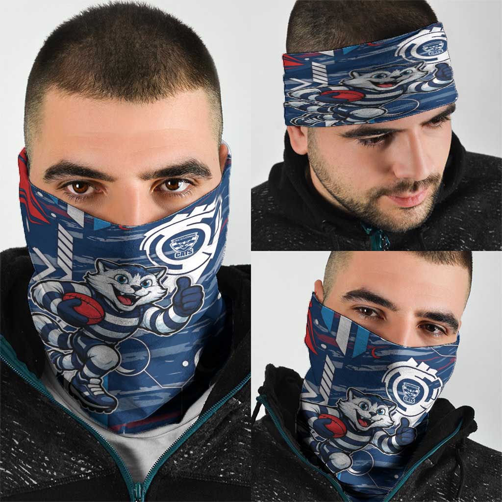 Geelong Cats Neck Gaiter Mascot Cartoon Football Illustration Style