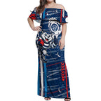 Geelong Cats Off Shoulder Maxi Dress Mascot Cartoon Football Illustration Style