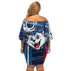 Geelong Cats Off Shoulder Short Dress Mascot Cartoon Football Illustration Style