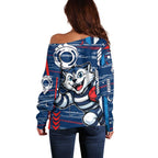 Geelong Cats Off Shoulder Sweater Mascot Cartoon Football Illustration Style