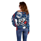 Geelong Cats Off Shoulder Sweater Mascot Cartoon Football Illustration Style
