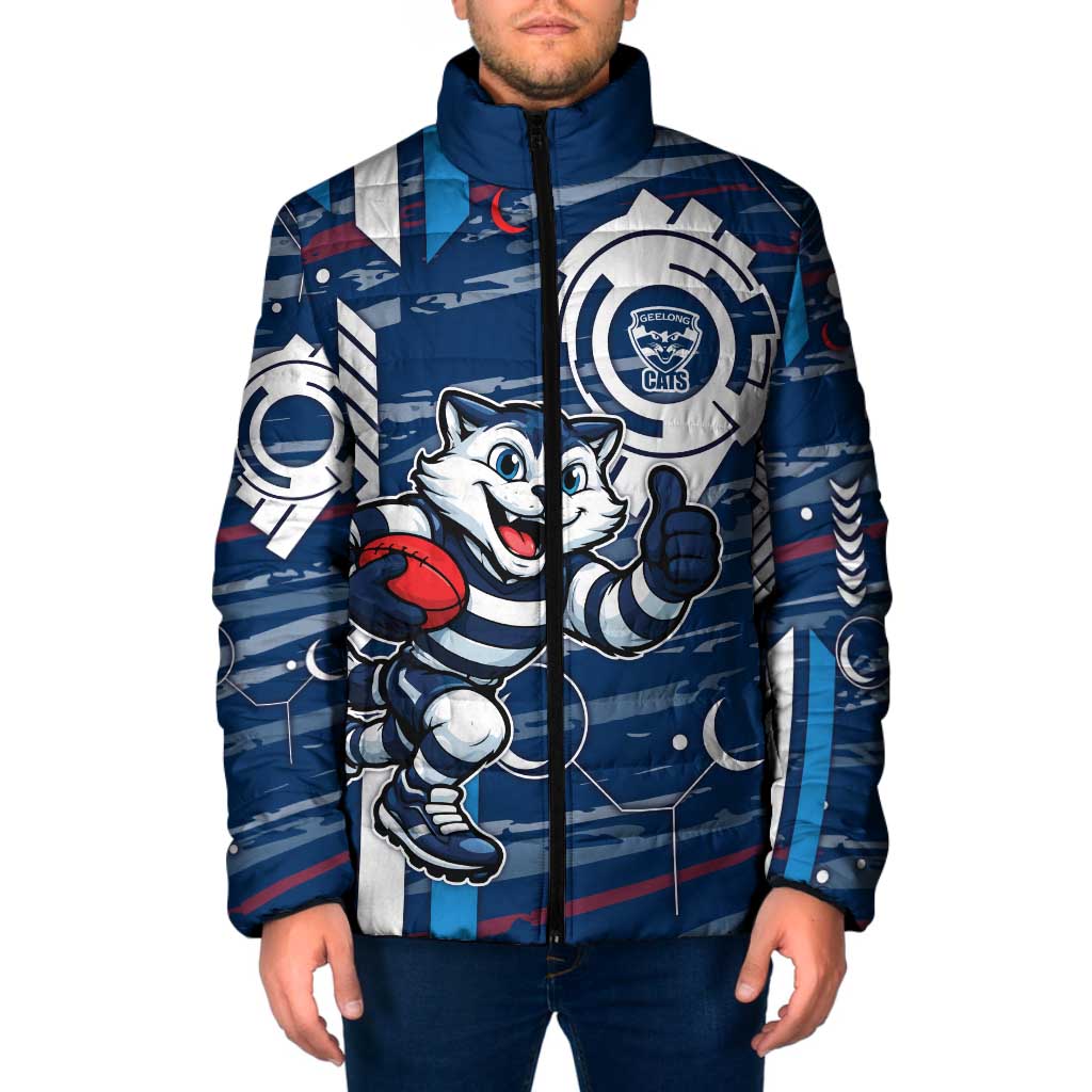 Geelong Cats Padded Jacket Mascot Cartoon Football Illustration Style