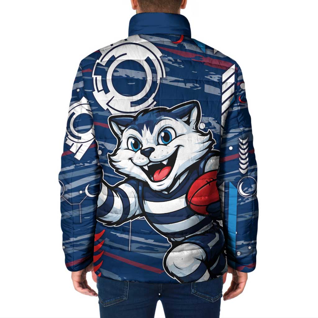 Geelong Cats Padded Jacket Mascot Cartoon Football Illustration Style