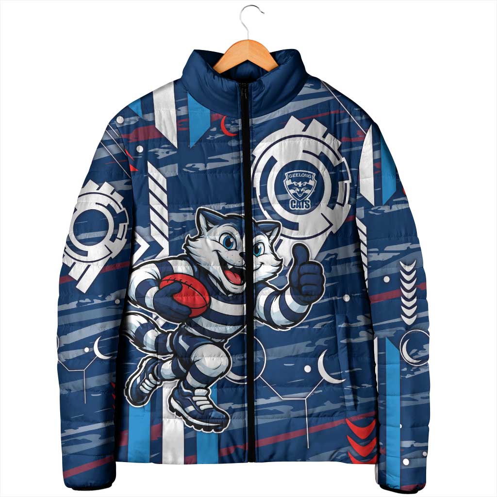 Geelong Cats Padded Jacket Mascot Cartoon Football Illustration Style