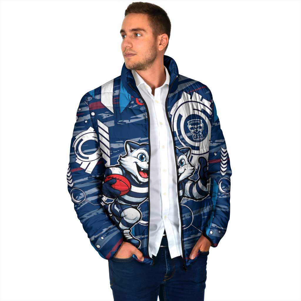 Geelong Cats Padded Jacket Mascot Cartoon Football Illustration Style
