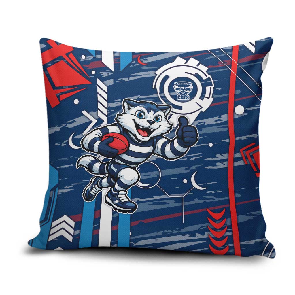 Geelong Cats Pillow Cover Mascot Cartoon Football Illustration Style