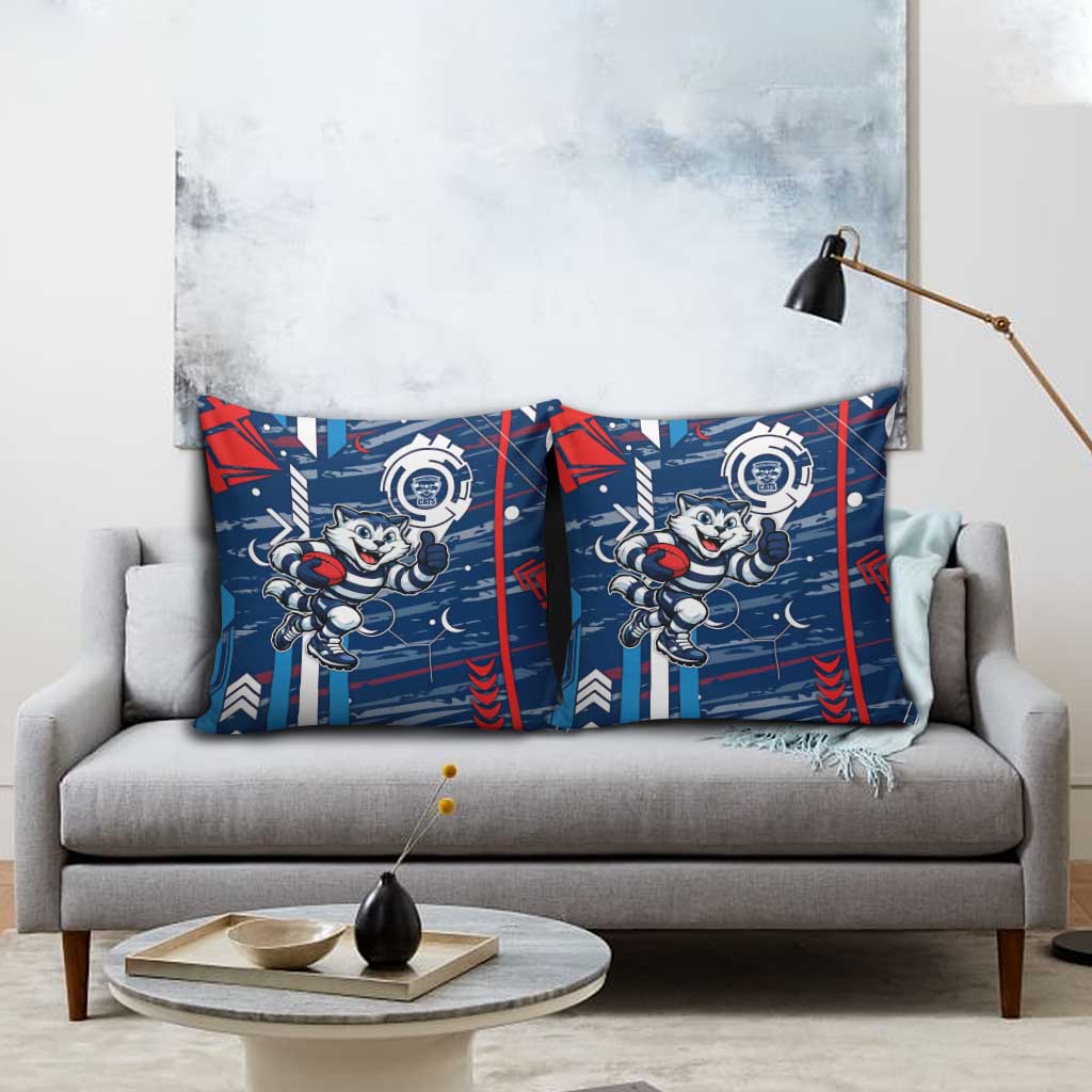 Geelong Cats Pillow Cover Mascot Cartoon Football Illustration Style