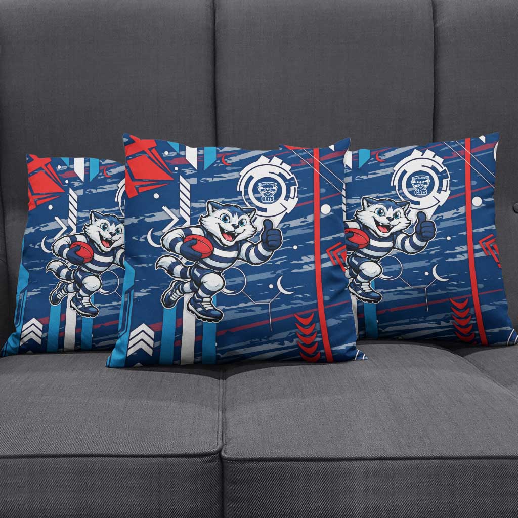 Geelong Cats Pillow Cover Mascot Cartoon Football Illustration Style