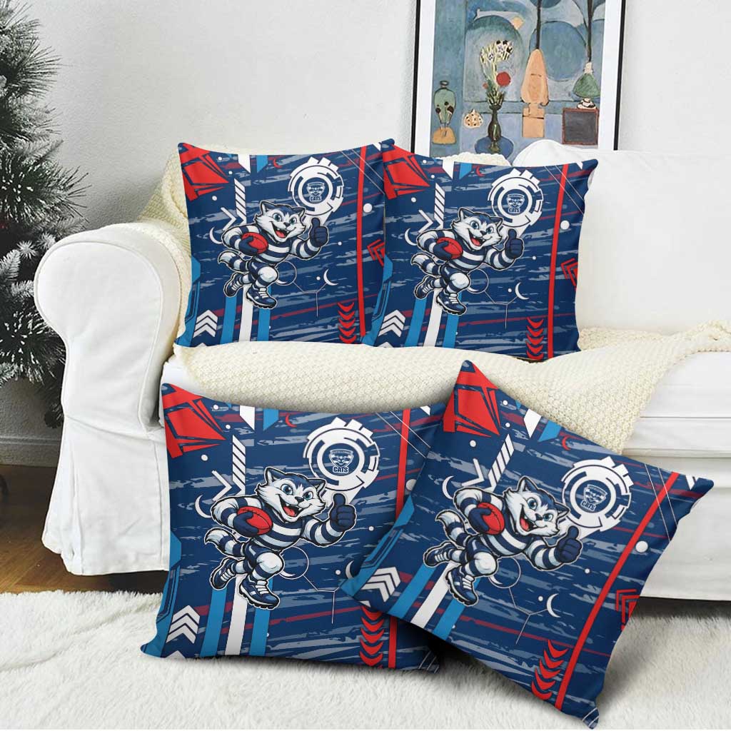 Geelong Cats Pillow Cover Mascot Cartoon Football Illustration Style