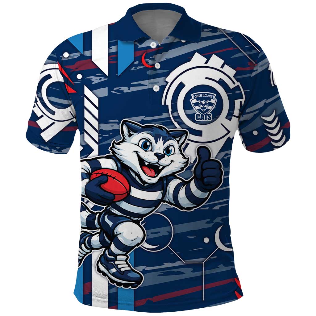 Geelong Cats Polo Shirt Mascot Cartoon Football Illustration Style