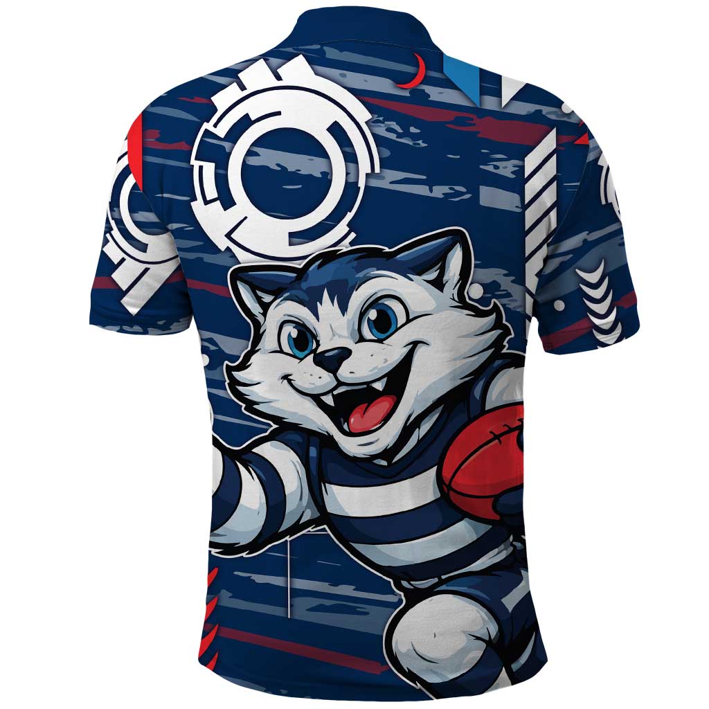 Geelong Cats Polo Shirt Mascot Cartoon Football Illustration Style
