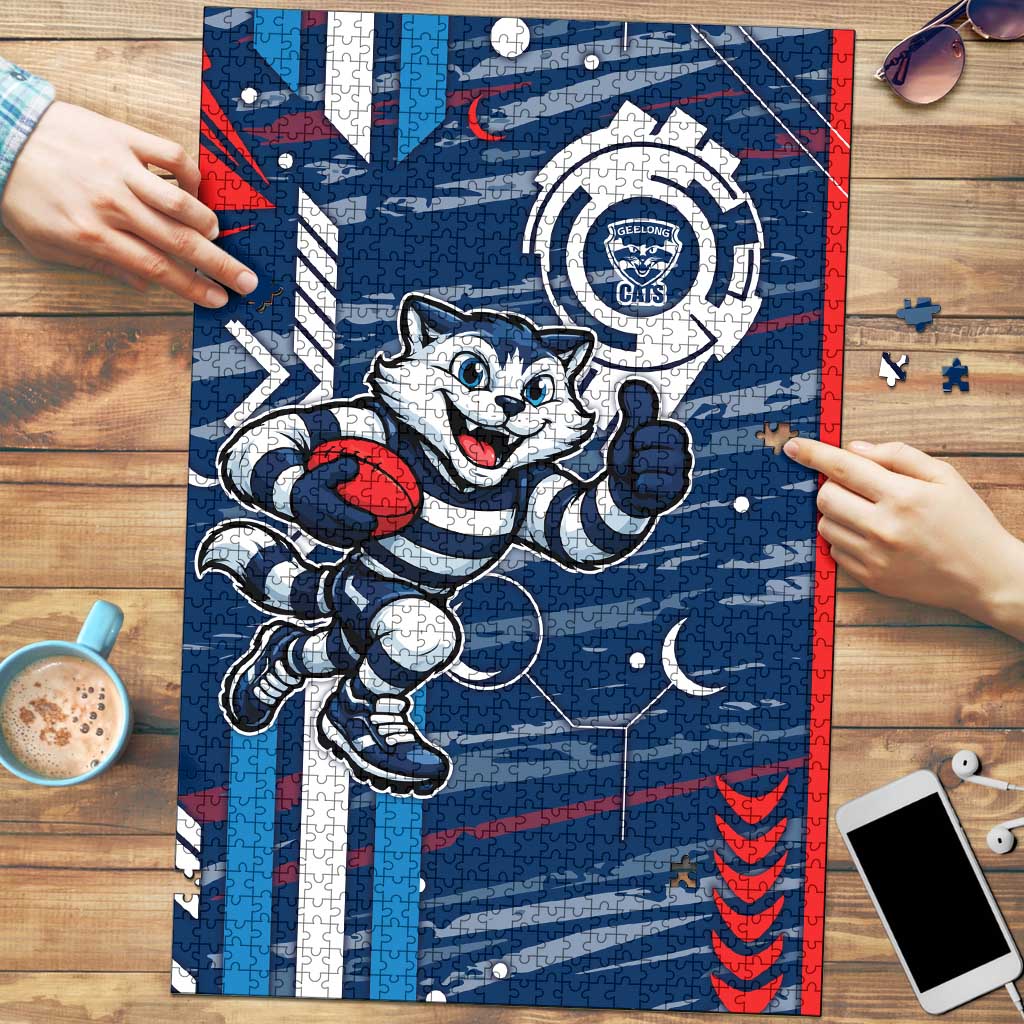 Geelong Cats Puzzle Mascot Cartoon Football Illustration Style