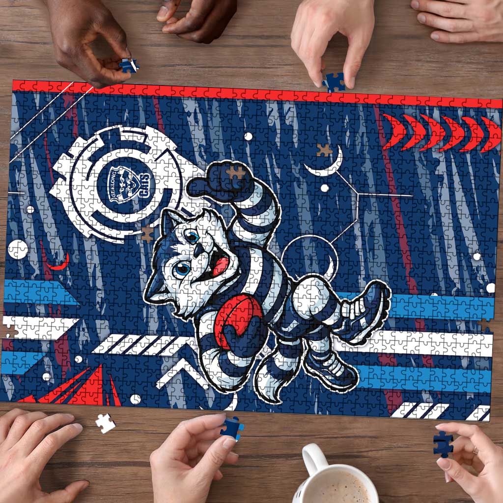 Geelong Cats Puzzle Mascot Cartoon Football Illustration Style