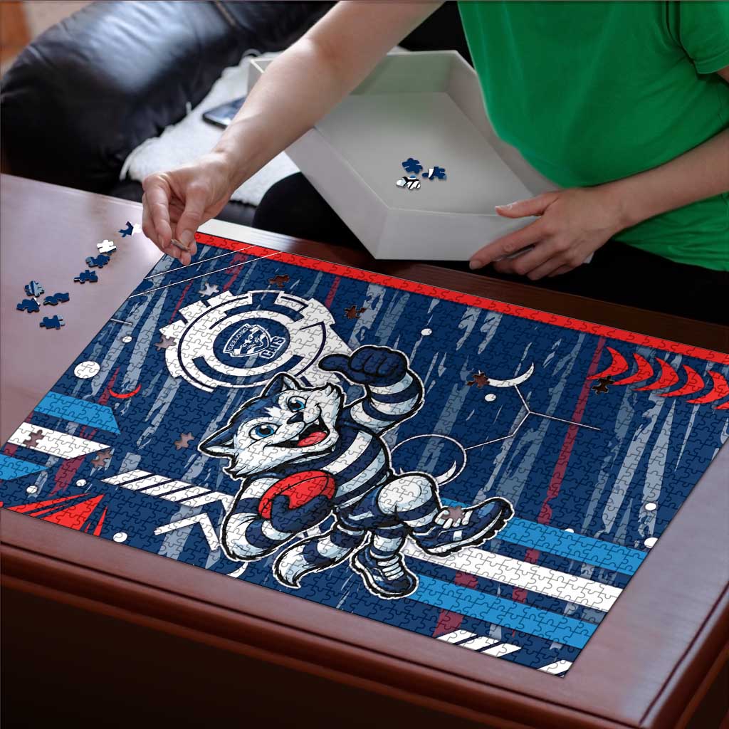 Geelong Cats Puzzle Mascot Cartoon Football Illustration Style