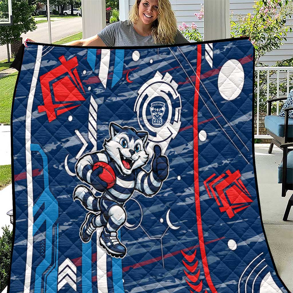 Geelong Cats Quilt Mascot Cartoon Football Illustration Style