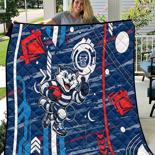 Geelong Cats Quilt Mascot Cartoon Football Illustration Style