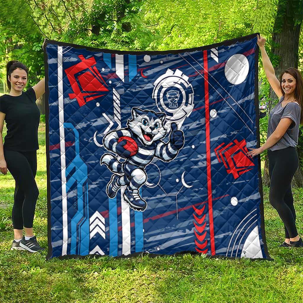 Geelong Cats Quilt Mascot Cartoon Football Illustration Style