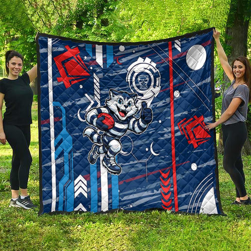 Geelong Cats Quilt Mascot Cartoon Football Illustration Style
