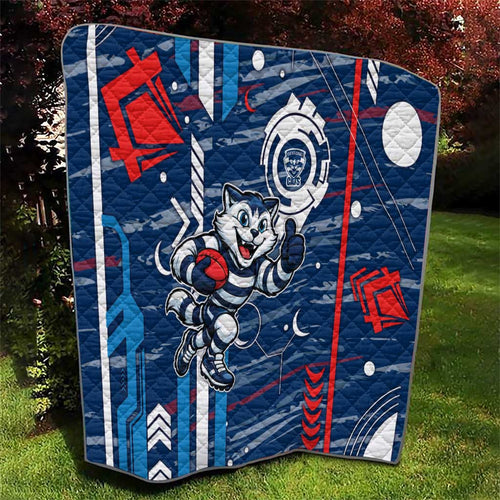 Geelong Cats Quilt Mascot Cartoon Football Illustration Style