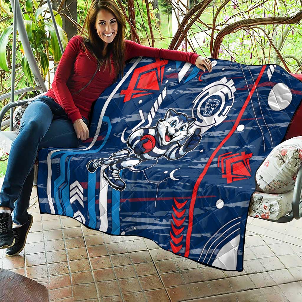 Geelong Cats Quilt Mascot Cartoon Football Illustration Style
