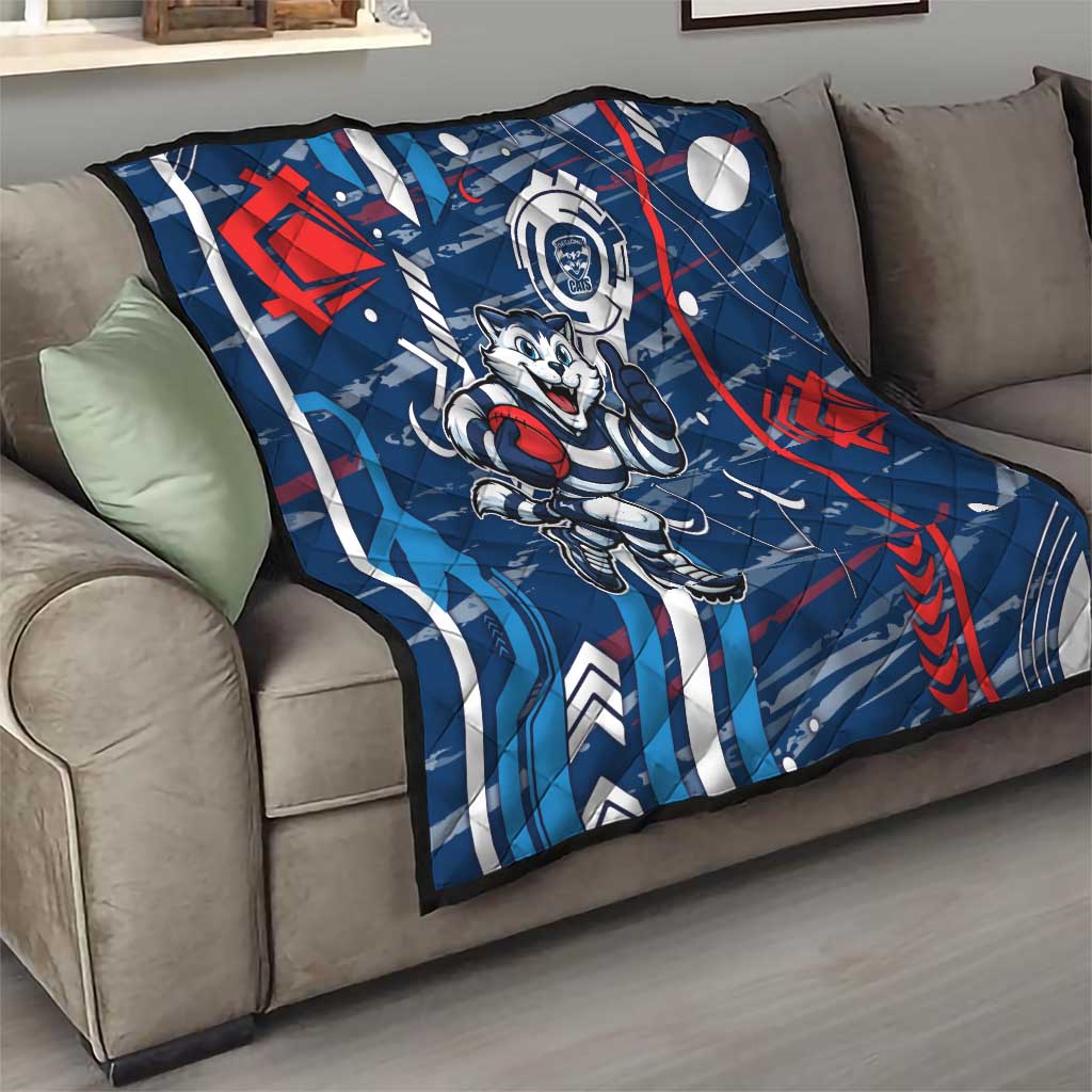 Geelong Cats Quilt Mascot Cartoon Football Illustration Style