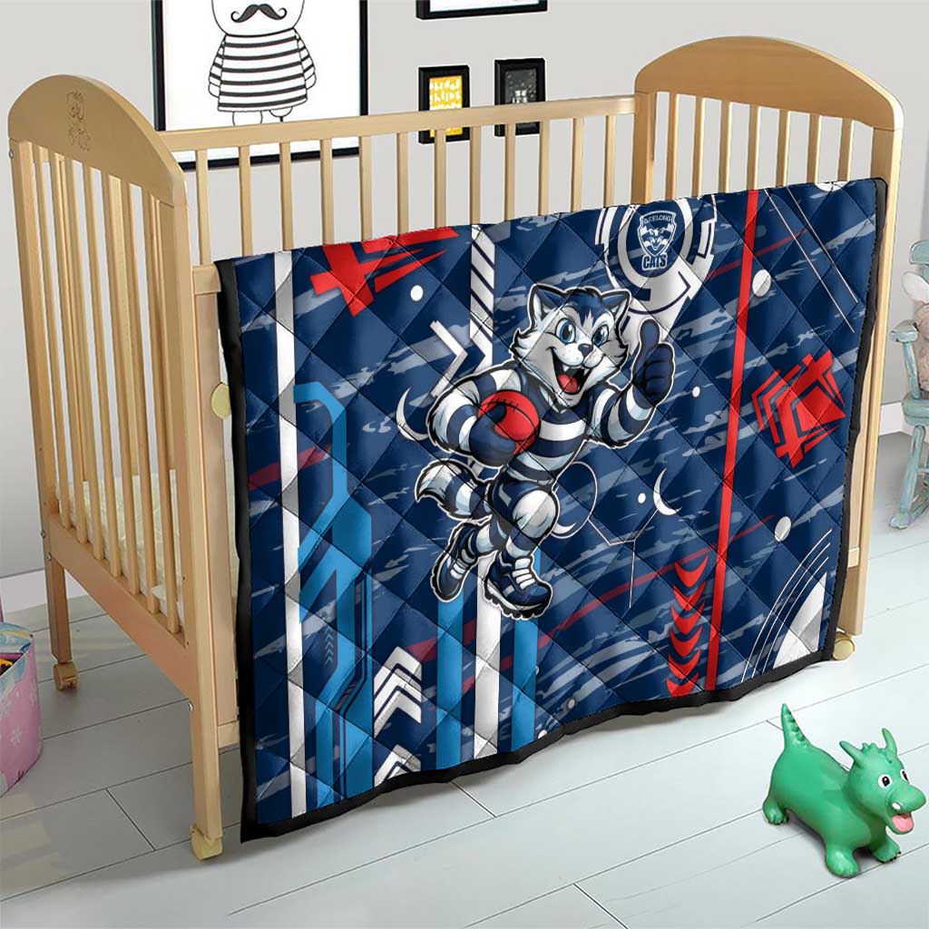 Geelong Cats Quilt Mascot Cartoon Football Illustration Style