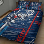 Geelong Cats Quilt Bed Set Mascot Cartoon Football Illustration Style
