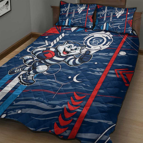 Geelong Cats Quilt Bed Set Mascot Cartoon Football Illustration Style