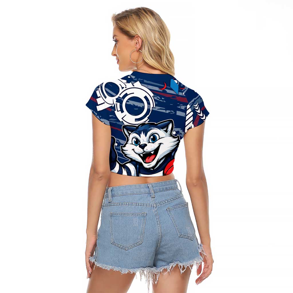 Geelong Cats Raglan Cropped T Shirt Mascot Cartoon Football Illustration Style