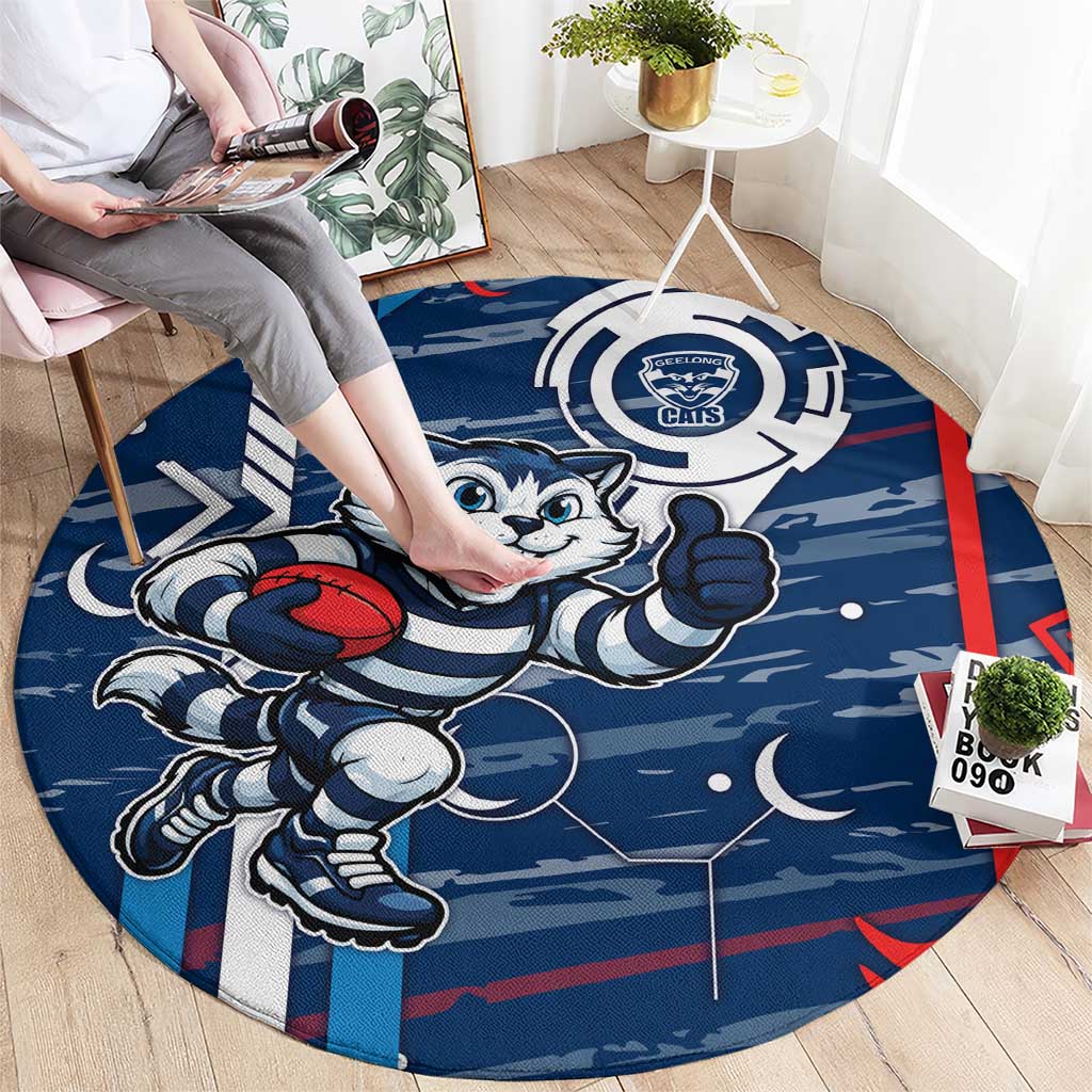Geelong Cats Round Carpet Mascot Cartoon Football Illustration Style
